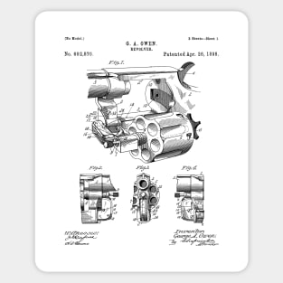 Vintage Revolver Patent - Gun Lover Firearms Shop Art - White Sticker